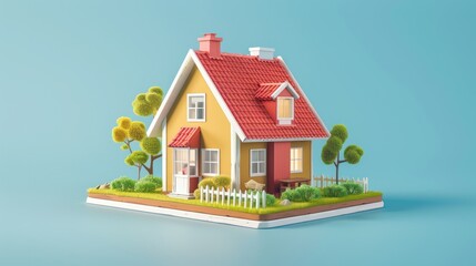 Cute Little House on a Blue Background