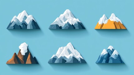 Wall Mural - Set of six flat mountain icons.