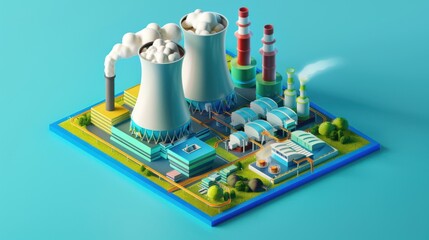 Wall Mural - Isometric Industrial Power Plant Model