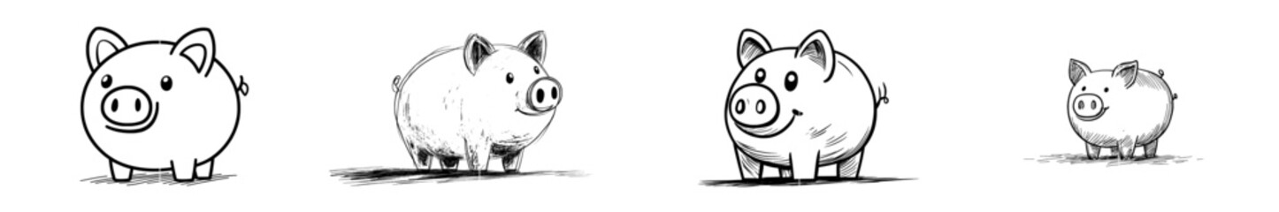 Piggy bank in continuous line art drawing style. Black linear sketch isolated on white.