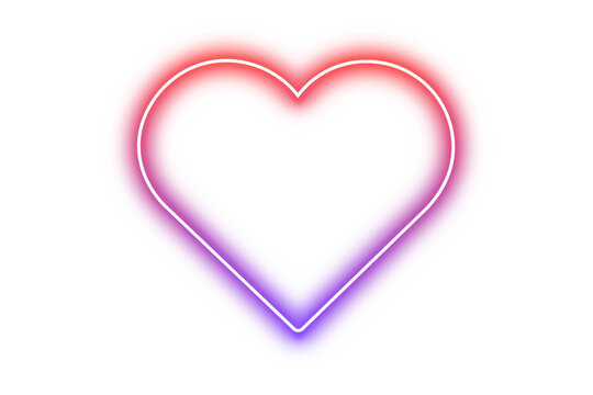 Heart neon futuristic sign frame purple red on transparent background. Neon gradient heart frame. Glowing neon light. pink heart isolated on white