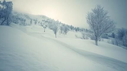 Wall Mural - A snowy mountain slope with a ski lift.