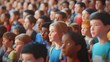 © Melon - A diverse group of children attentively watching an event, showcasing mixed emotions and a sense of community and curiosity.
