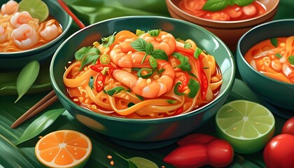 Vibrant close-up of traditional Pad Thai bursting with flavor and colorful ingredients