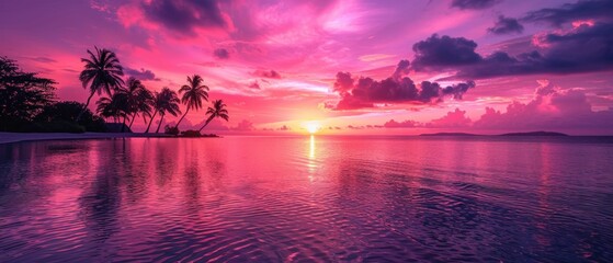 Canvas Print - Pink Sunset Over Tropical Beach