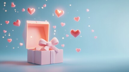 Poster - A whimsical gift box with hearts floating around, symbolizing love and celebration.