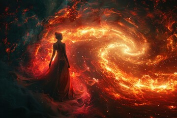 Sticker - Woman in a fiery galaxy