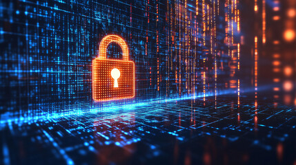 Aufkleber - Enhancing online security with a glowing padlock and encryption technology on a futuristic blue background