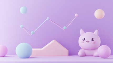 Sticker - A playful scene with pastel shapes, a cute cat figure, and a graph, suggesting creativity and fun.