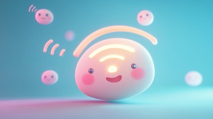 Wall Mural - A cute, smiling character with Wi-Fi signals and joyful faces, representing connectivity.