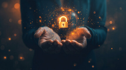 Aufkleber - Businessman holds a holographic global network security lock in his hands