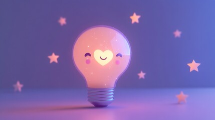 Poster - A cheerful light bulb with a heart, surrounded by glowing stars.