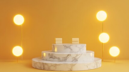 Wall Mural - A minimalist podium setup with glowing lights, ideal for presentations or awards.