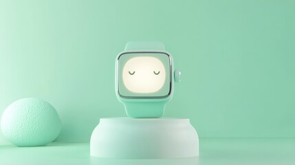 Poster - A mint-colored watch with a minimalist design, featuring a face with closed eyes.