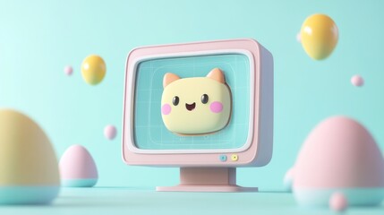 Poster - A cute, animated character displayed on a retro computer monitor in a pastel environment.