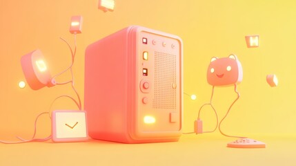 Wall Mural - A whimsical computer setup with playful elements and bright colors.