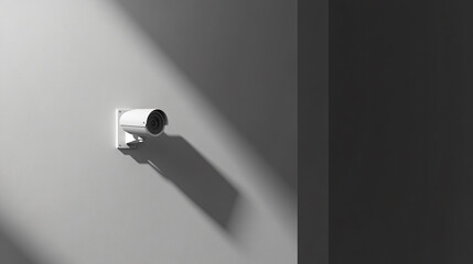Aufkleber - White security camera is mounted on a white wall, casting a shadow from the natural light coming from a window