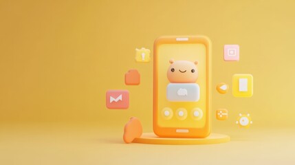 Poster - A cheerful smartphone with playful icons on a vibrant yellow background.