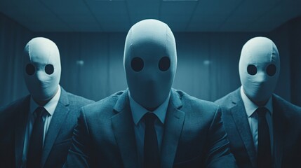 Poster - Three men in suits with white masks on their faces