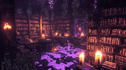 Mystical 3D Cube World: Haunted Library with Cursed Tomes, Floating Candles, and Pixelated Shadows