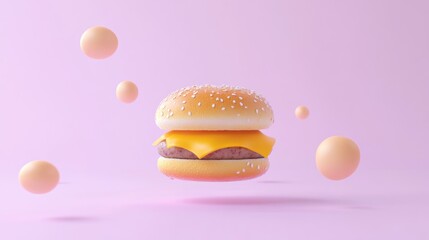 Sticker - A floating cheeseburger with a playful design against a pastel background.