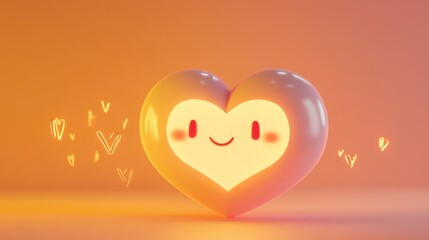 Sticker - A cute, glowing heart character exuding warmth and happiness with smaller hearts around it.