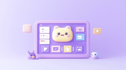 Canvas Print - A cute, animated interface featuring playful characters and a user-friendly design.