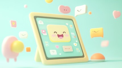 Sticker - A cheerful digital interface with playful elements and chat bubbles, conveying a friendly vibe.