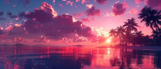 Poster - Pink Sunset on a Tropical Beach