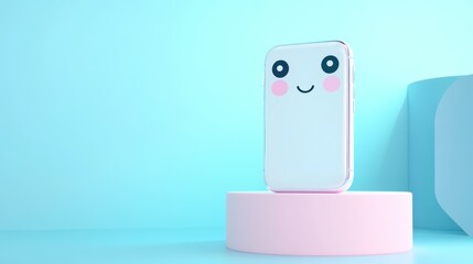 Sticker - A cute phone design with a smiling face on a pastel background.