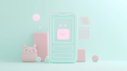 Sticker - A pastel-themed digital interface with playful elements and soft shapes.