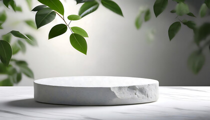 Poster -  White stone podium product display – A 3D render of a clean white stone podium, used for pr_1(491)