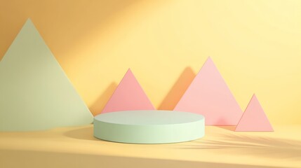 Poster - A minimalist scene featuring pastel geometric shapes on a soft-colored background.