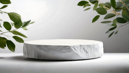 Poster -  White stone podium product display – A 3D render of a clean white stone podium, used for pr_1(493)