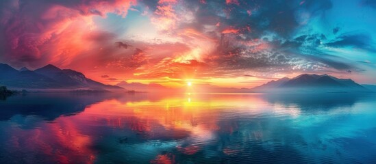 Sticker - Serene Sunset Over Mountain Lake