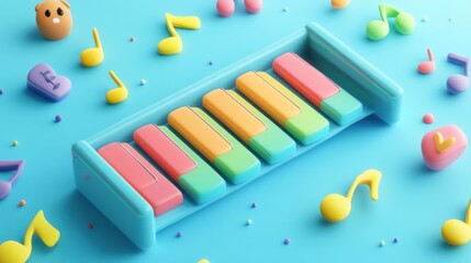 Wall Mural - A colorful toy xylophone surrounded by playful musical notes and shapes.