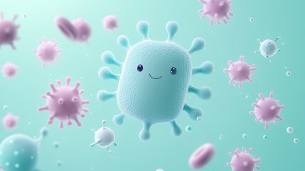 Poster - A whimsical illustration of friendly microorganisms in a colorful, vibrant environment.