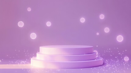 Sticker - A soft purple background with circular platforms and glowing particles, ideal for presentations.