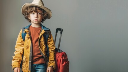 Wall Mural - Young Traveler with Luggage Ready for Adventure