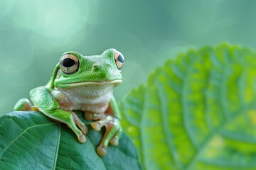 Canvas Print - Green Frog on a Leaf