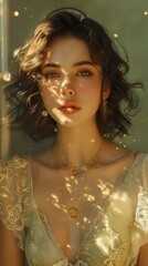 Poster - Golden Hour Portrait of a Woman with Delicate Jewelry