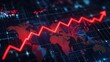 © sujitea - A decline in global economic performance represented by a red downward arrow on a digital graph over a world map