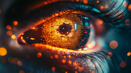 Aufkleber - Futuristic vision and mesmerizing binary code reflections: the captivating human eye connecting to the digital future