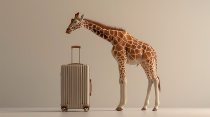 Giraffe Curious About Luggage