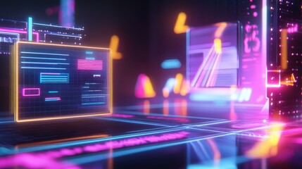 Poster - A Black Friday retro-themed graphic with bright neon signs, discount labels, and a dark, 80s nightclub-inspired background.