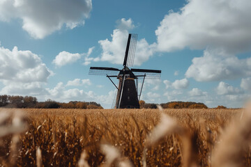 A windmill turning in a field