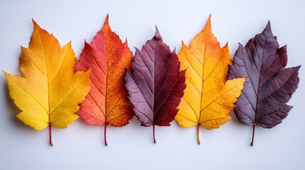 yellow orange red maroon autumn fall maple leaf leaves on white background