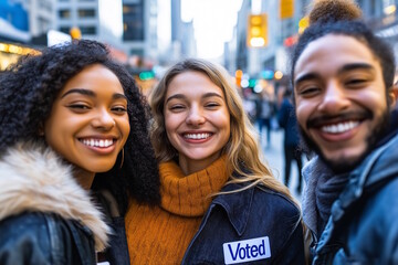 Smiling multiracial group of young adults wearing 