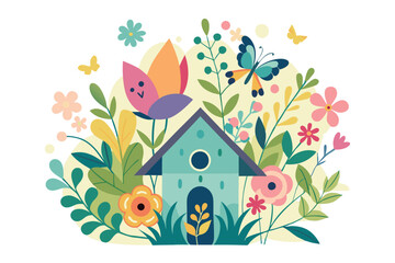 Wall Mural - Butterfly Bird house silhouette vector H.eps