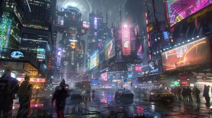 Wall Mural - Cyberpunk Cityscape